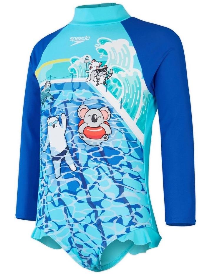 Speedo Digital Long Sleeve Frill Swimsuit in Blue 4