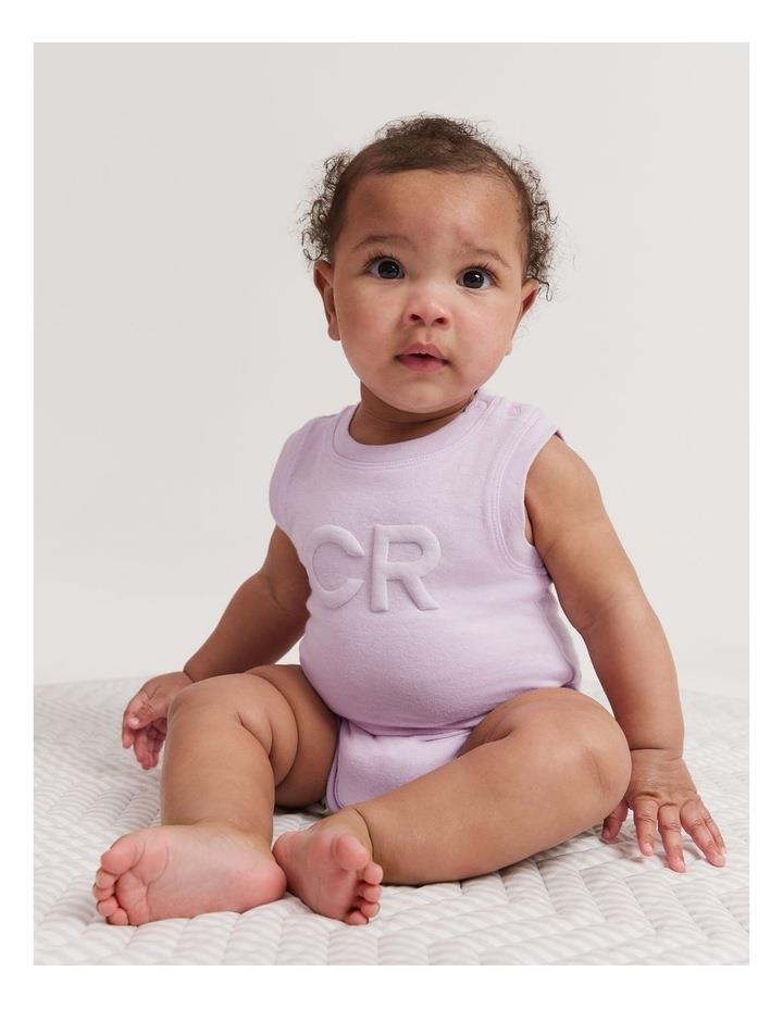 Country Road Organically Grown Cotton Puff Logo Bodysuit in Lilac NB