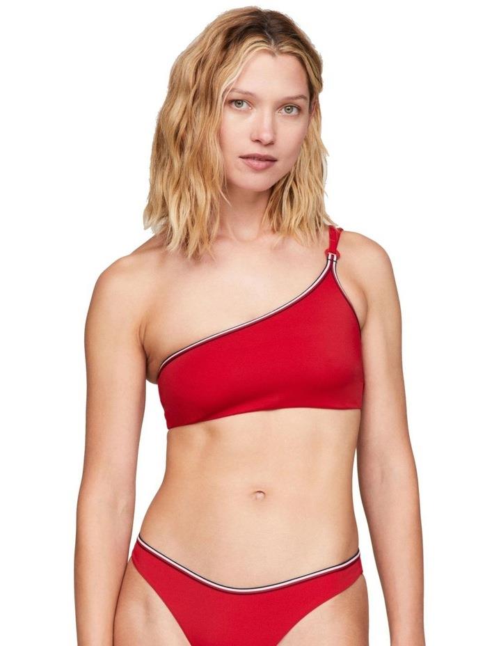 Tommy Hilfiger Global Stripe Asymmetrical Bikini Bandeau in Red XS
