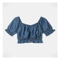 Tilii Cropped Puff Sleeve Top in Light Denim 9