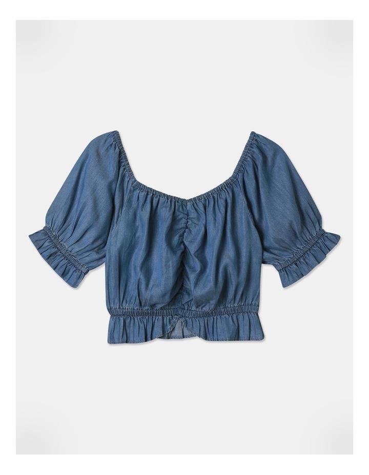 Tilii Cropped Puff Sleeve Top in Light Denim 10