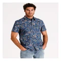 Maddox Aloha Floral Print Short Sleeve Shirt in Navy L