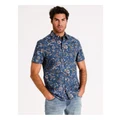 Maddox Aloha Floral Print Short Sleeve Shirt in Navy XL