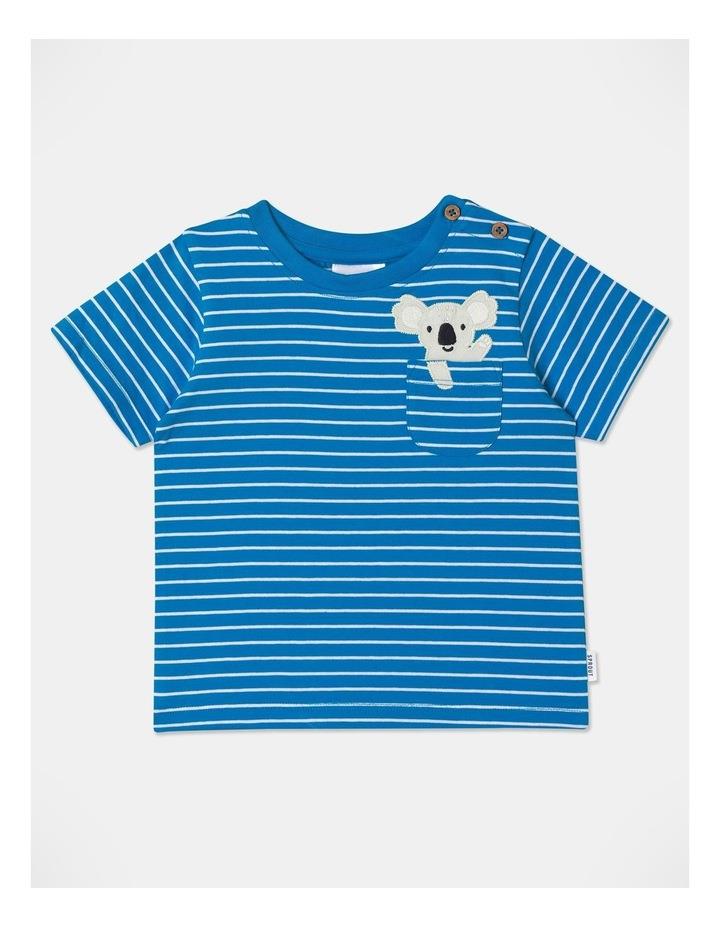 Sprout Stripe T-Shirt With Koala Pocket Applique in Bright Blue Brt Blue 000