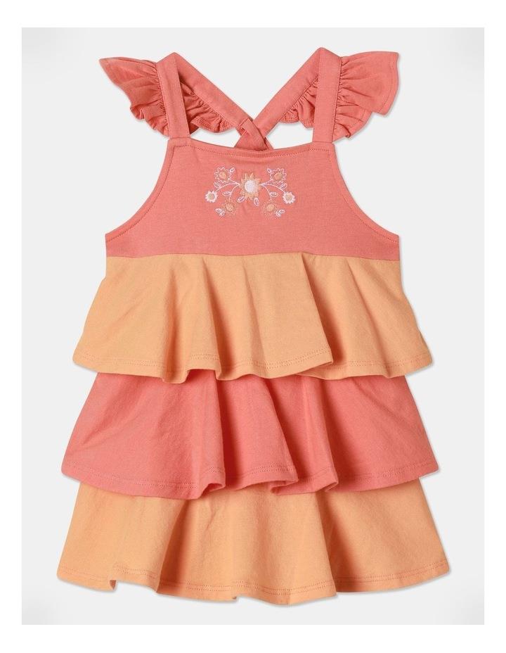Sprout Tiered Embroidered Jersey Dress in Peach 000