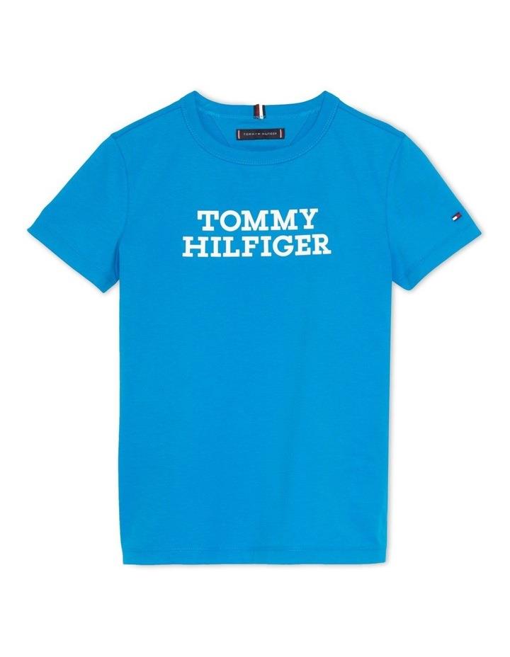 Tommy Hilfiger Logo Peached Cotton T-shirt (3-7 Years) in Blue 4