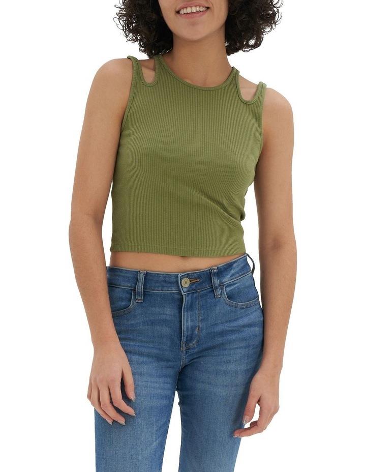 American Eagle Cutout Shoulder Tank Top in Olive S