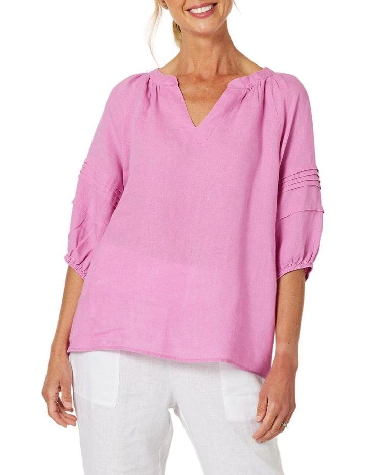 Gordon Smith Diana Detail Sleeve Linen Top in Orchid Pink 14