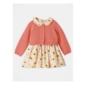 Sprout Collar Dress With Cardigan Set in Peach 000