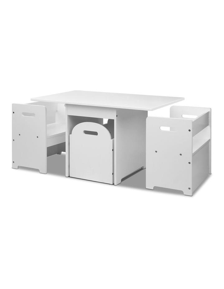 Keezi Keezi 4PCS Kids Table and Chairs Set Storage Box Toys Play Desk Wooden Children White