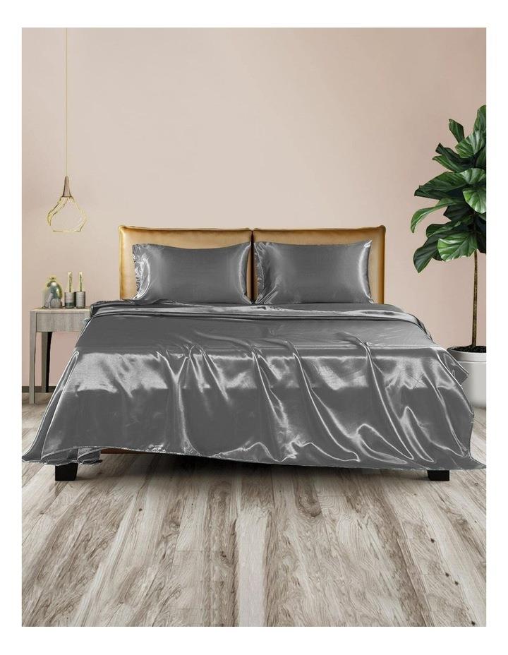 DreamZ Silky Satin Fitted Flat Bed Sheet Pillowcases Single in Grey