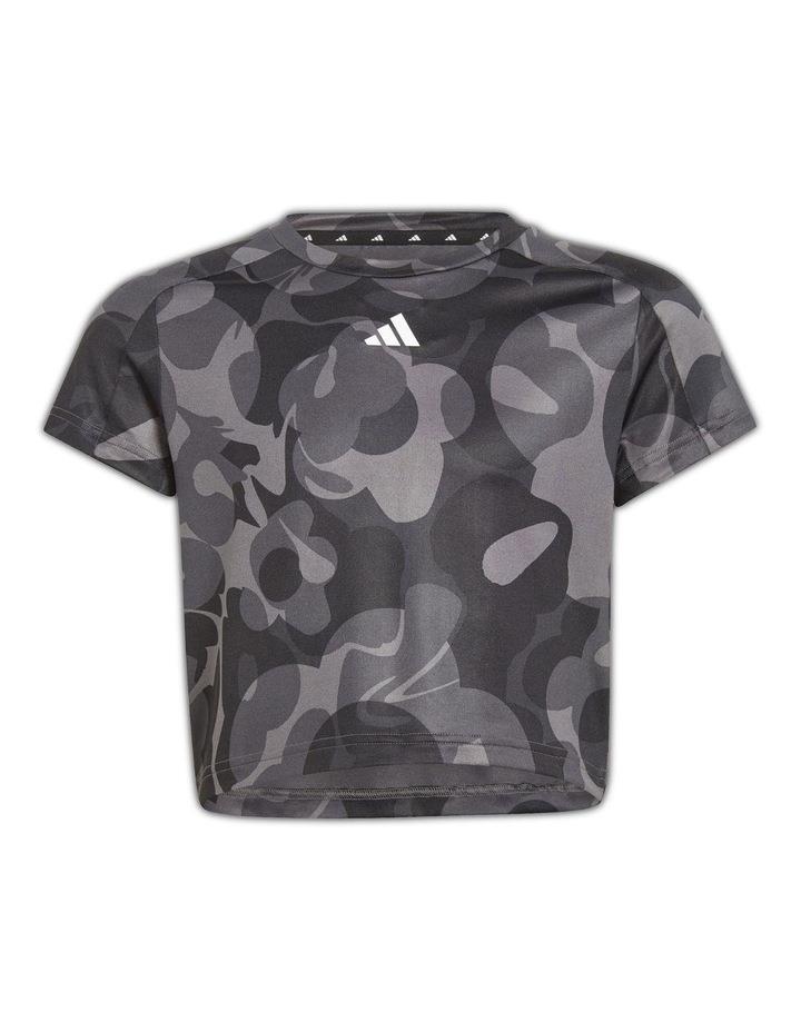 adidas Essentials Aero Ready Print Crop T-shirt in Black/Carbon/Grey Black 5-6
