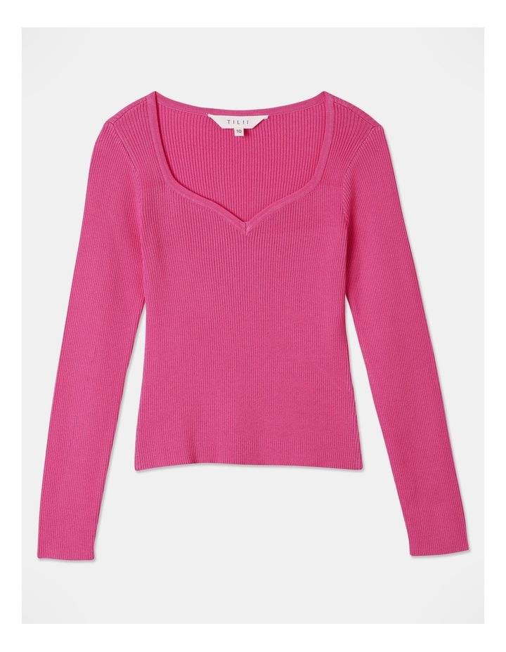 Tilii Long Sleeve Knitted Rib Queen Ann Top in Pink 9