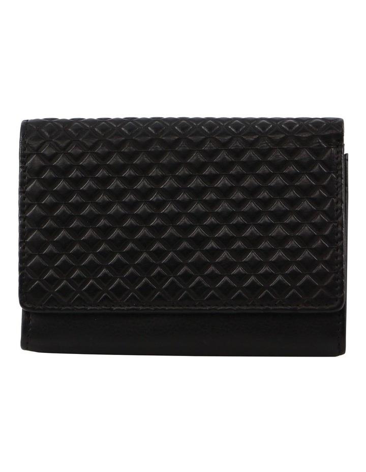 PIERRE CARDIN Tri-fold Diamond Pattern Emboss Leather Wallet in Black
