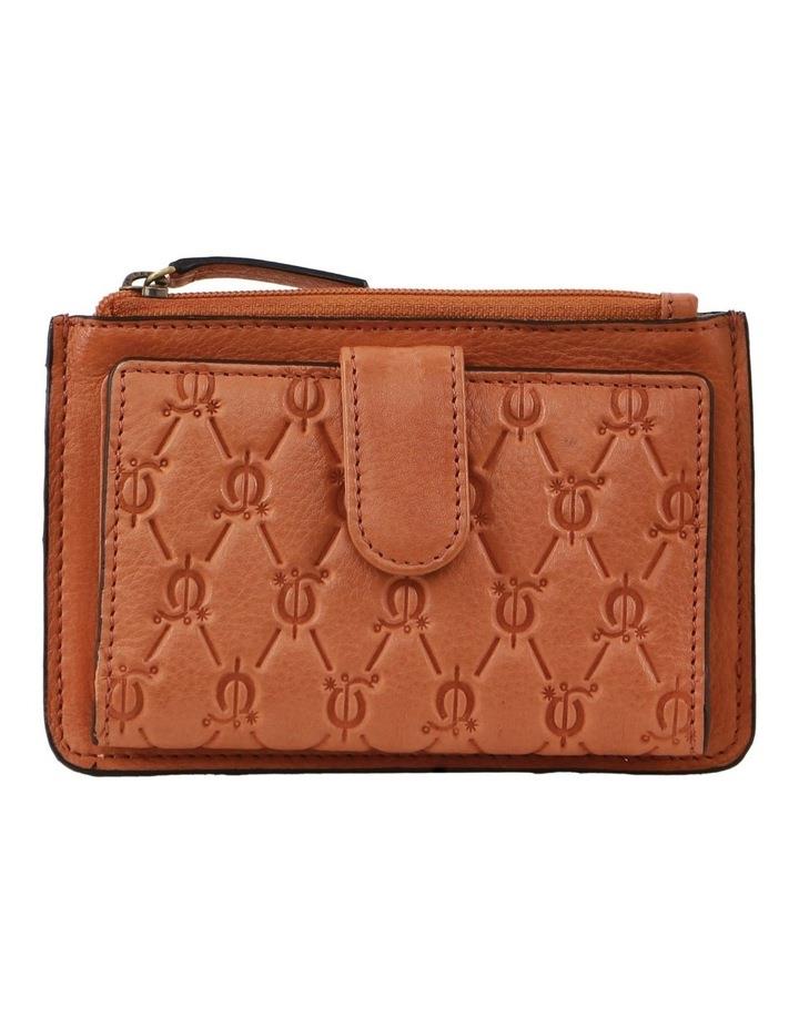 PIERRE CARDIN Pattern Embossed Leather Zip Wallet in Apricot