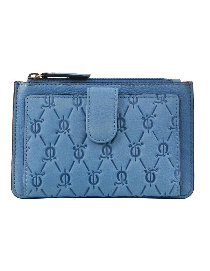 PIERRE CARDIN Pattern Embossed Leather Zip Wallet in Blue