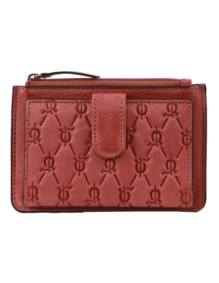 PIERRE CARDIN Pattern Embossed Leather Zip Wallet in Marsala Rose Red