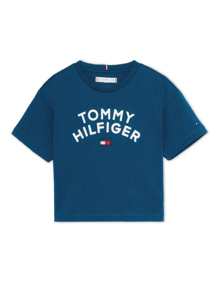 Tommy Hilfiger Girls 8-16 Logo Relaxed Fit T-Shirt in Blue 8