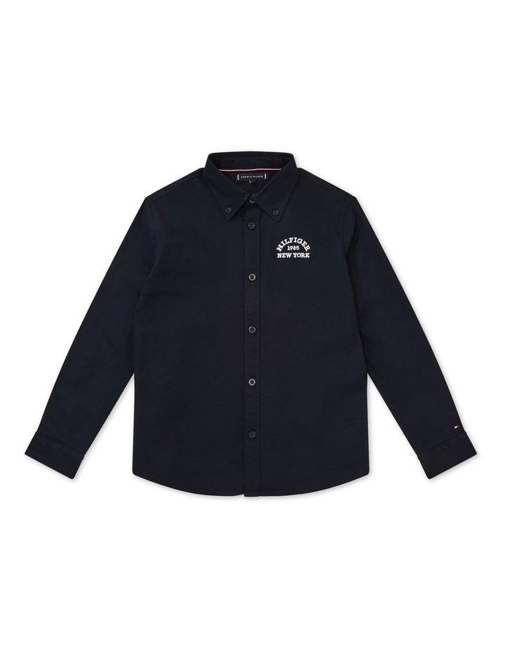 Tommy Hilfiger Boys 3-7 Varsity Logo Embroidery Oxford Shirt in Blue Navy 3