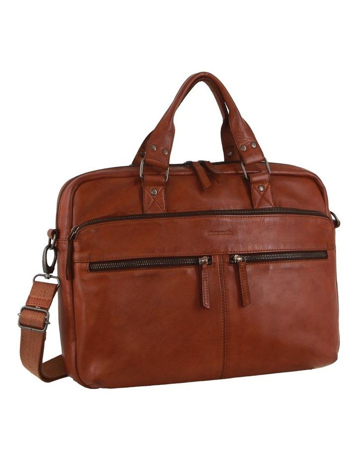 PIERRE CARDIN Multi-Compartment Leather Computer Bag in Cognac Brown
