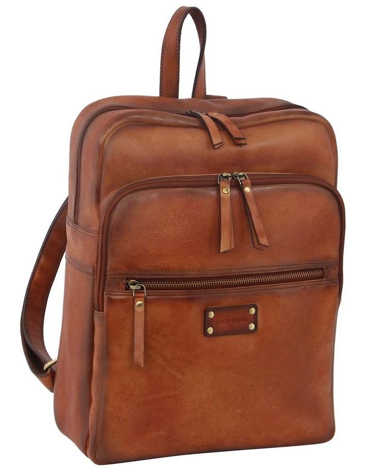 PIERRE CARDIN Vintage Leather Laptop Backpack in Cognac Brown