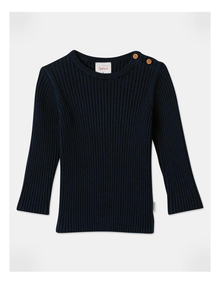 Sprout Essential Knitwear Rib Long Sleeve Top in Navy 000