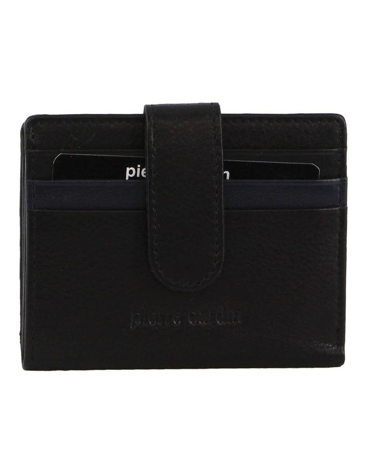 PIERRE CARDIN Leather Two Toned Card Holder Tab Wallet in Black/Navy Black