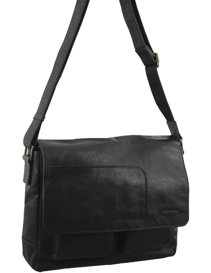 PIERRE CARDIN Rustic Leather Computer/Messenger Bag in Black