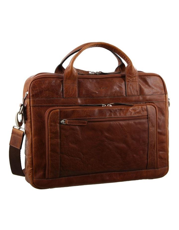 PIERRE CARDIN Rustic Leather Computer/Business Bag in Chestnut Brown