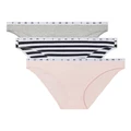 Tommy Hilfiger Cotton Bikini 3 Pack in Pink/Stripe/Grey Grey Marle XS