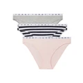 Tommy Hilfiger Cotton Bikini 3 Pack in Pink/Stripe/Grey Grey Marle XS