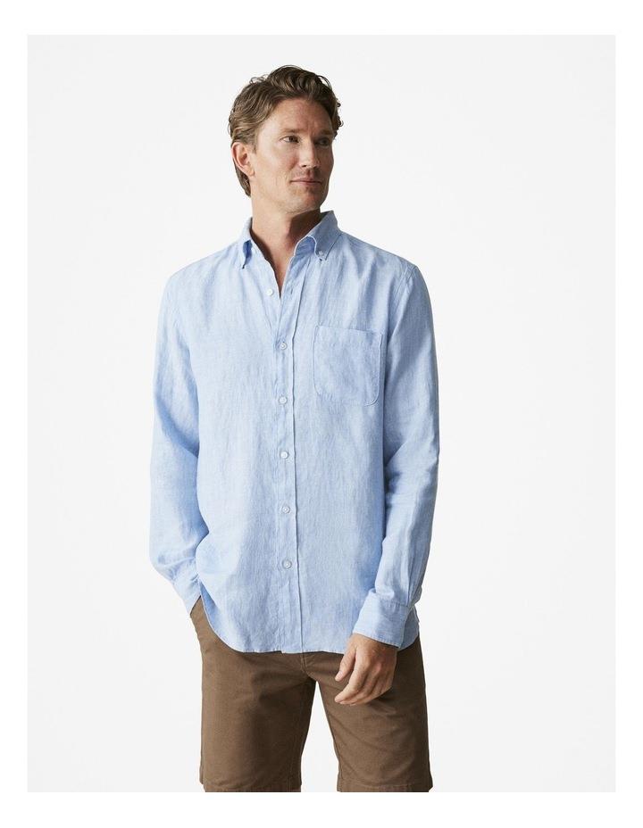 Trenery Regular Fit Delave Linen Shirt in Fresh Blue XS