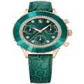 Swarovski Octea Chrono Swiss Made Leather Strap Rose Gold-Tone Plated Watch in Green