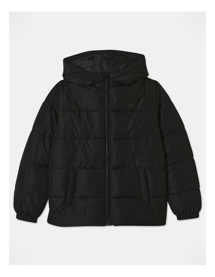 Bauhaus Recycled Puffer Jacket With Hood in Black 8
