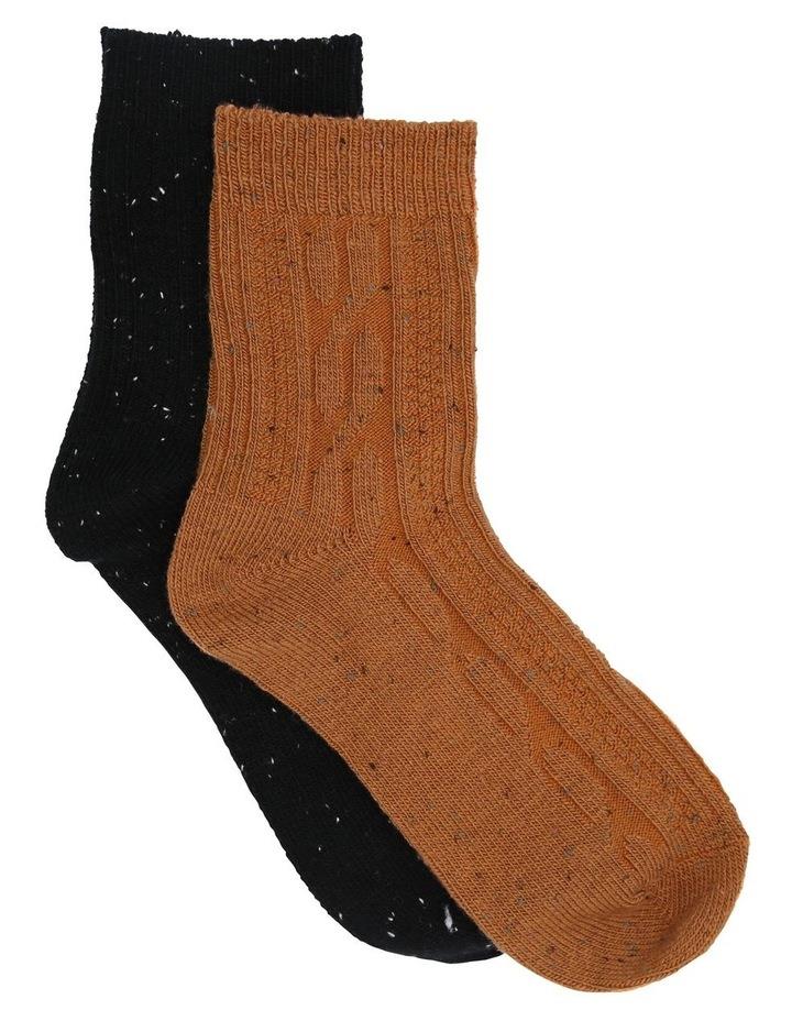 Ambra Fleck Winter Blend Crew Sock 2 Pack in Ginger/Black Burnt Oran One Size