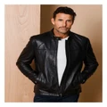 Reserve Duke Stand Collar Leather Jacket in Black XL