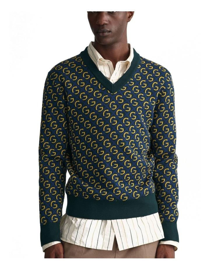 Gant Merino Jacquard V Neck Sweater in Tartan Green XL