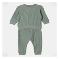 Sprout Waffle Pyjama Set in Sage 1