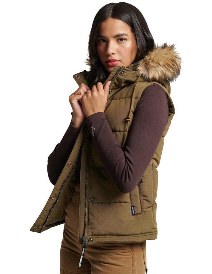 Superdry Everest Faux Fur Puffer Gilet in Military Olive 10
