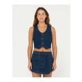 Rusty Ryley Cropped Button Down Denim Vest in Blue 10