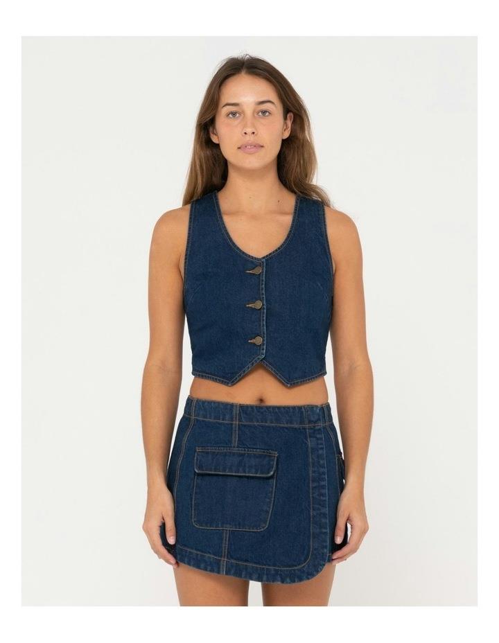 Rusty Ryley Cropped Button Down Denim Vest in Blue 14