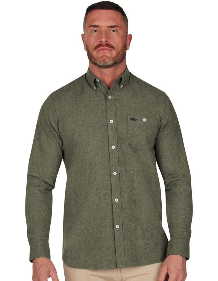 Raging Bull Brushed Twill Herringbone Melange Long Sleeve Shirt in Khaki Green L