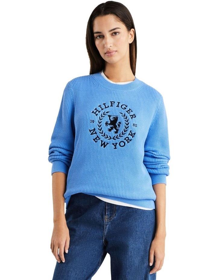 Tommy Hilfiger Crest Graphic Cotton Crew-Neck Sweater in Blue Spell Blue XS
