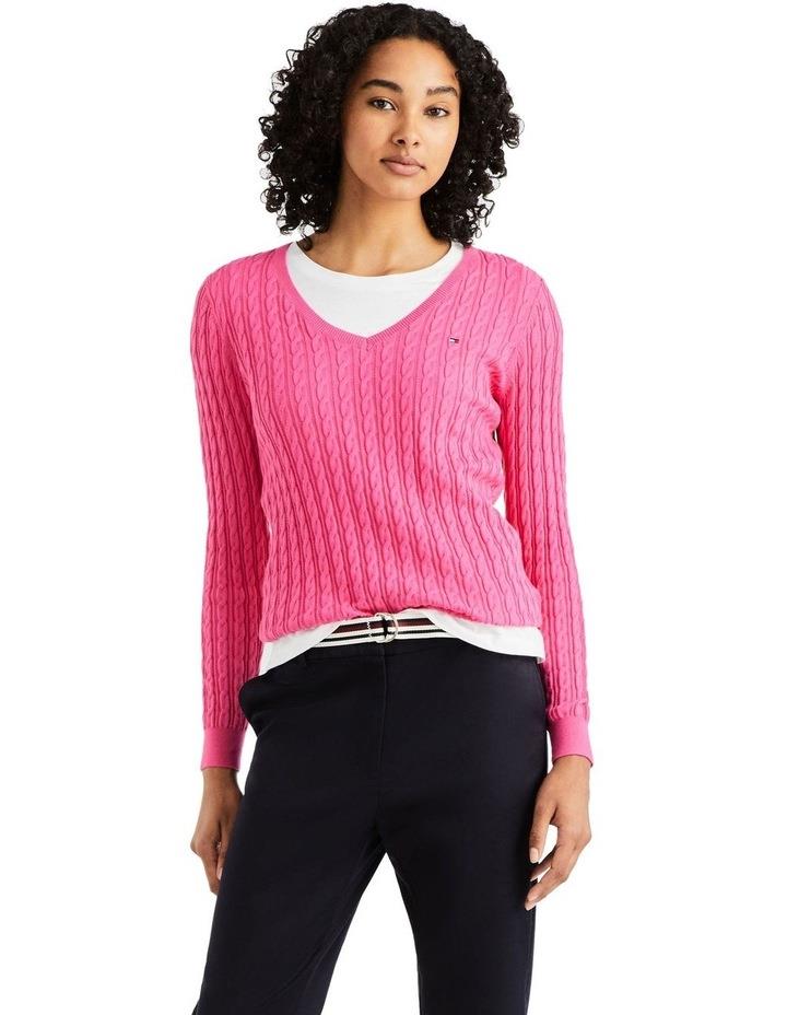 Tommy Hilfiger Classic Cable V-Neck Sweater in Pink Magenta XS
