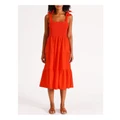 ONLY Maggie Smock Cotton Midi Dress in Cherry Tomato Cherry XL