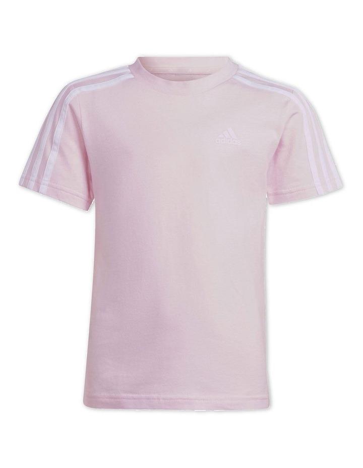 Adidas Essentials 3-Stripes Cotton T-shirt in Clear Pink/White Pink 6-7