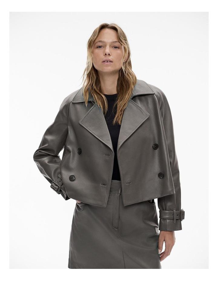 Witchery Leather Trench Jacket in Mid Grey 8