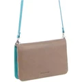PIERRE CARDIN Multi-Colour Leather Wallet Bag/ Clutch in Taupe-Turquoise Taupe
