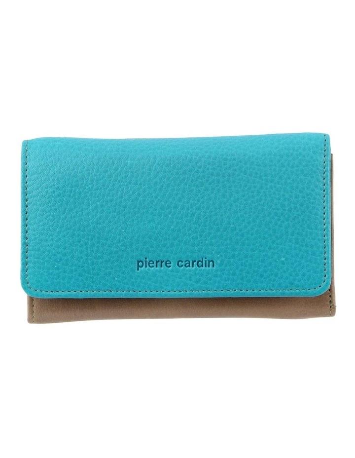 PIERRE CARDIN Leather Tri-Fold Wallet in Turquoise-Taupe Green
