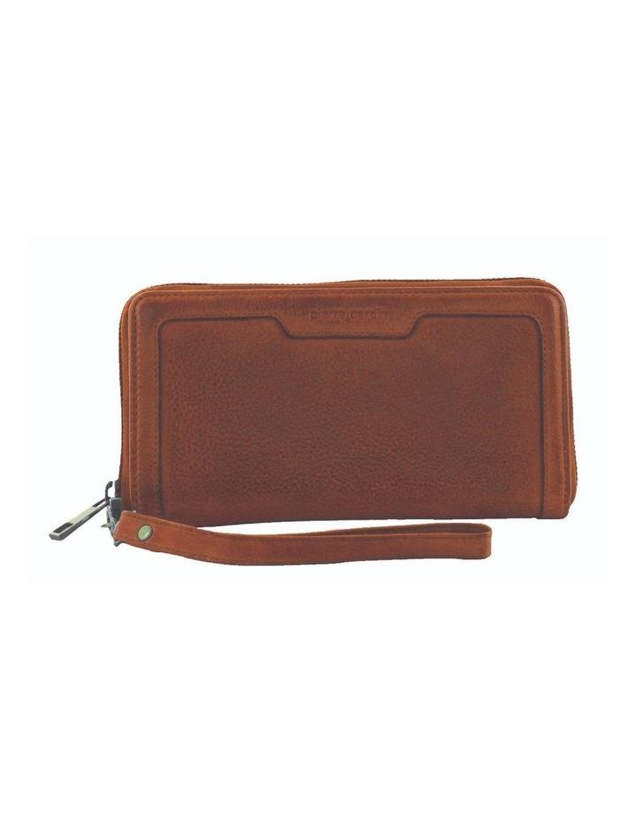 PIERRE CARDIN Leather Zip Around Wallet with Wristlet in Cognac Brown
